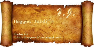Hegyes Jolán névjegykártya